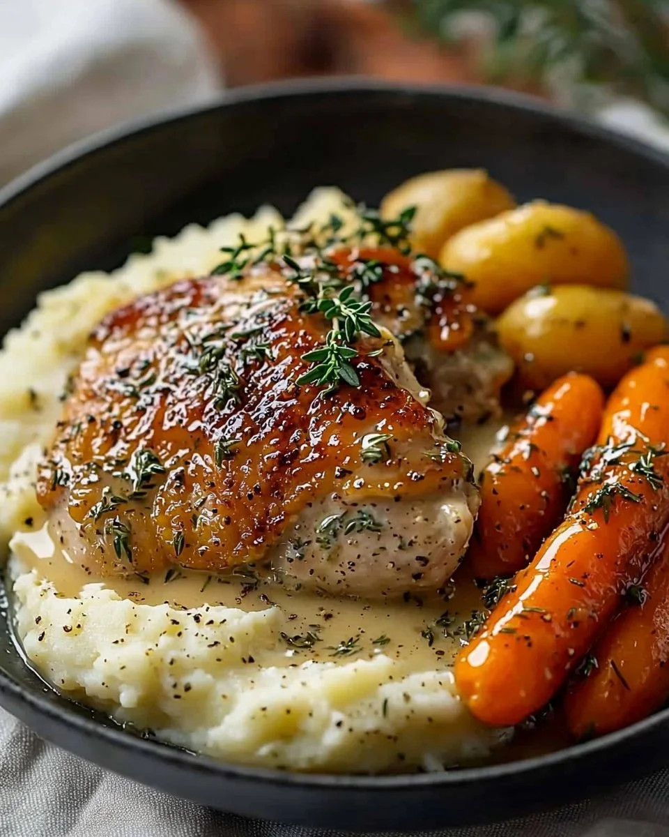 Creamy Herb Chicken with Mashed Potatoes and Honey Glazed Carrots