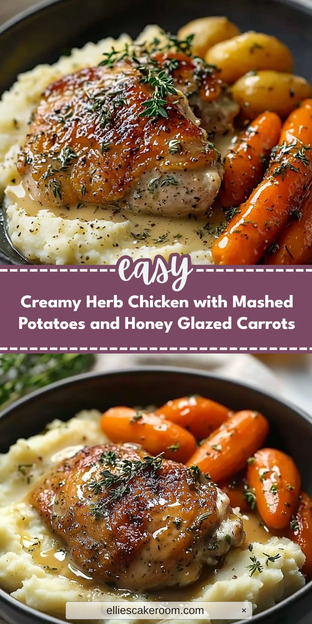Creamy Herb Chicken with Mashed Potatoes and Honey Glazed Carrots
