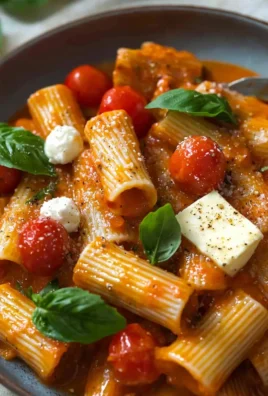Creamy rigatoni pasta served with rich tomato sauce