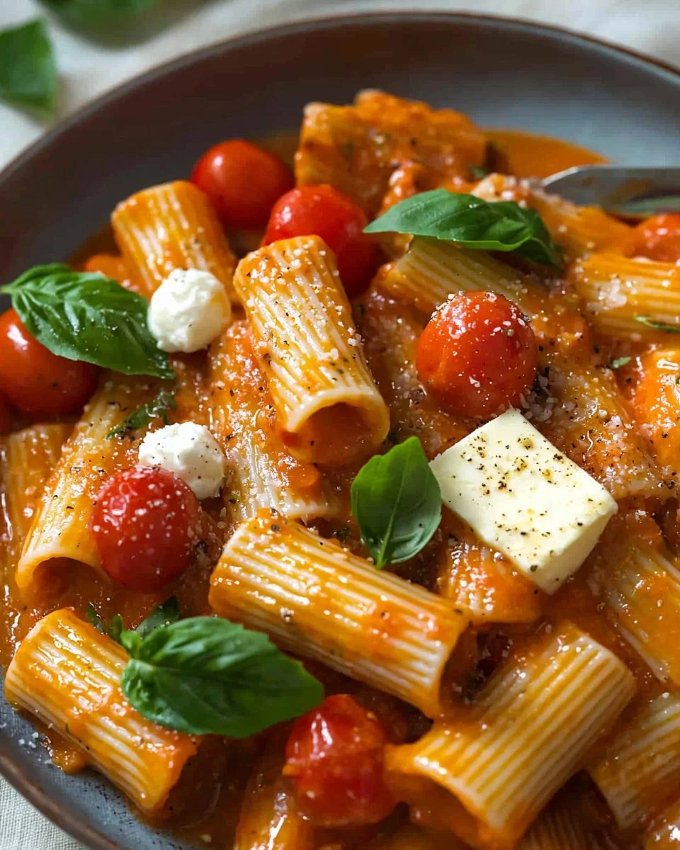 Creamy Rigatoni with Tomato Sauce