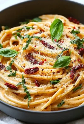 Bowl of creamy vegan sun-dried tomato pasta garnished with fresh herbs