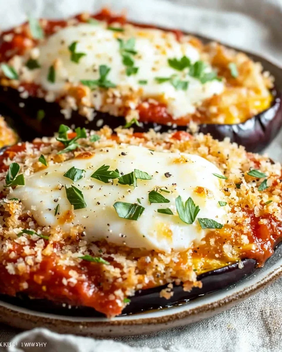Crispy Baked Eggplant Parmesan on a plate