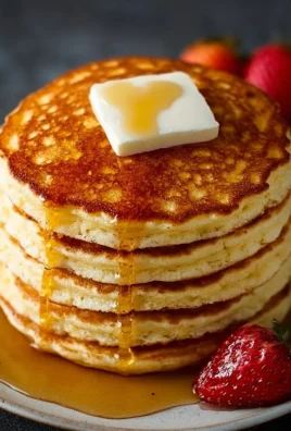 Stack of easy fluffy pancakes topped with syrup and berries