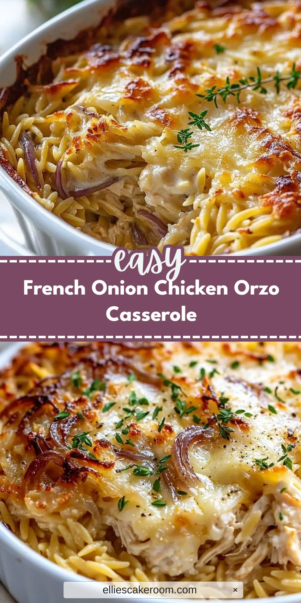 French Onion Chicken Orzo Casserole