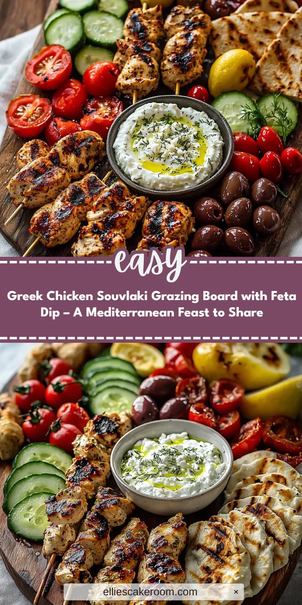 Greek Chicken Souvlaki Grazing Board with Feta Dip – A Mediterranean Feast to Share