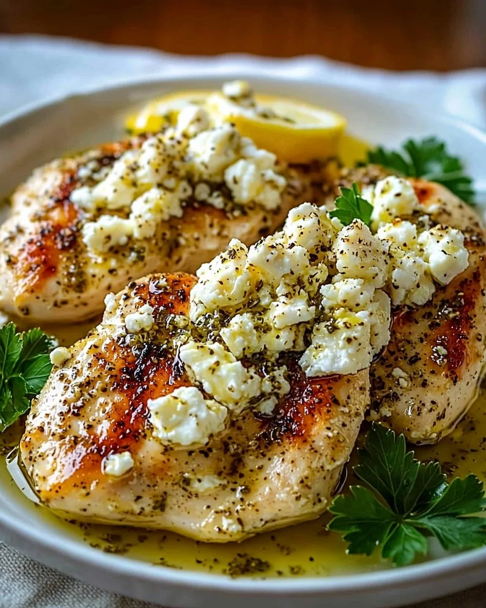 Greek Chicken with Lemon and Feta served on a platter