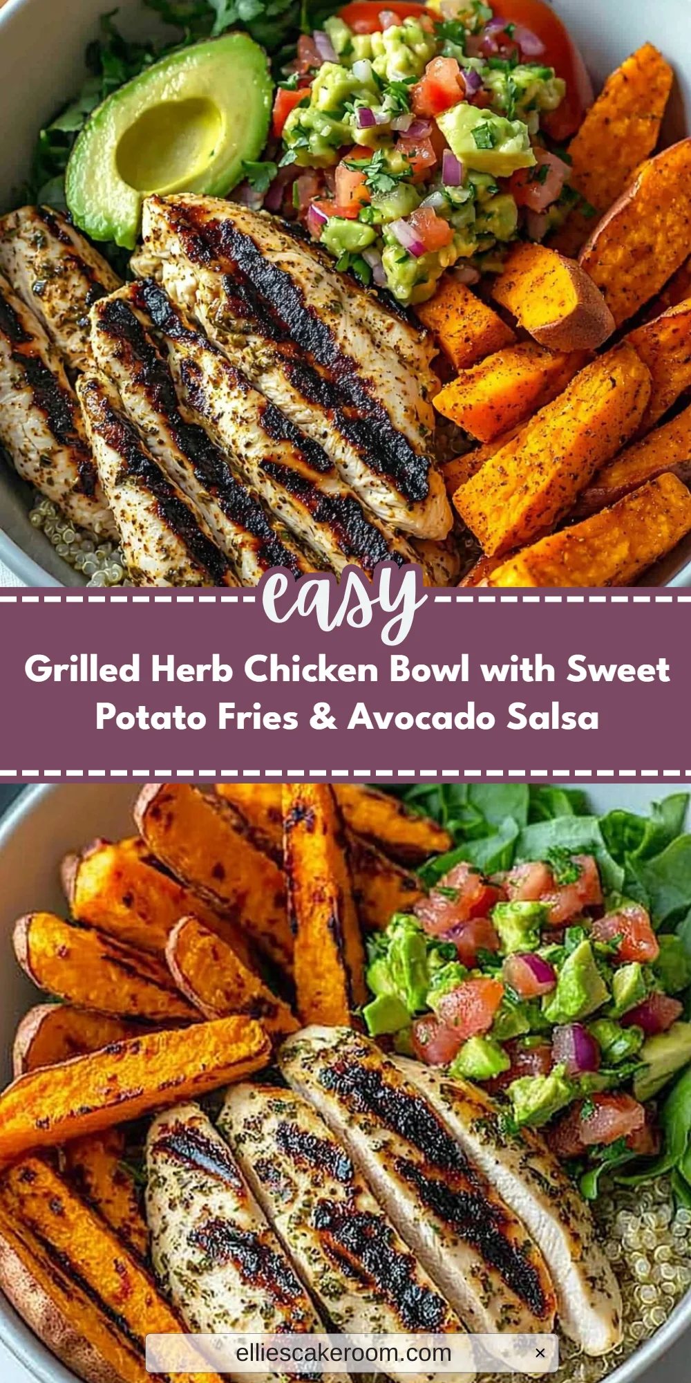 Grilled Herb Chicken Bowl with Sweet Potato Fries & Avocado Salsa