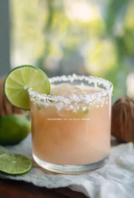 Guava Coconut Margarita cocktail served in a glass with tropical garnish