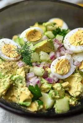 A delicious bowl of herby avocado egg salad garnished with fresh herbs