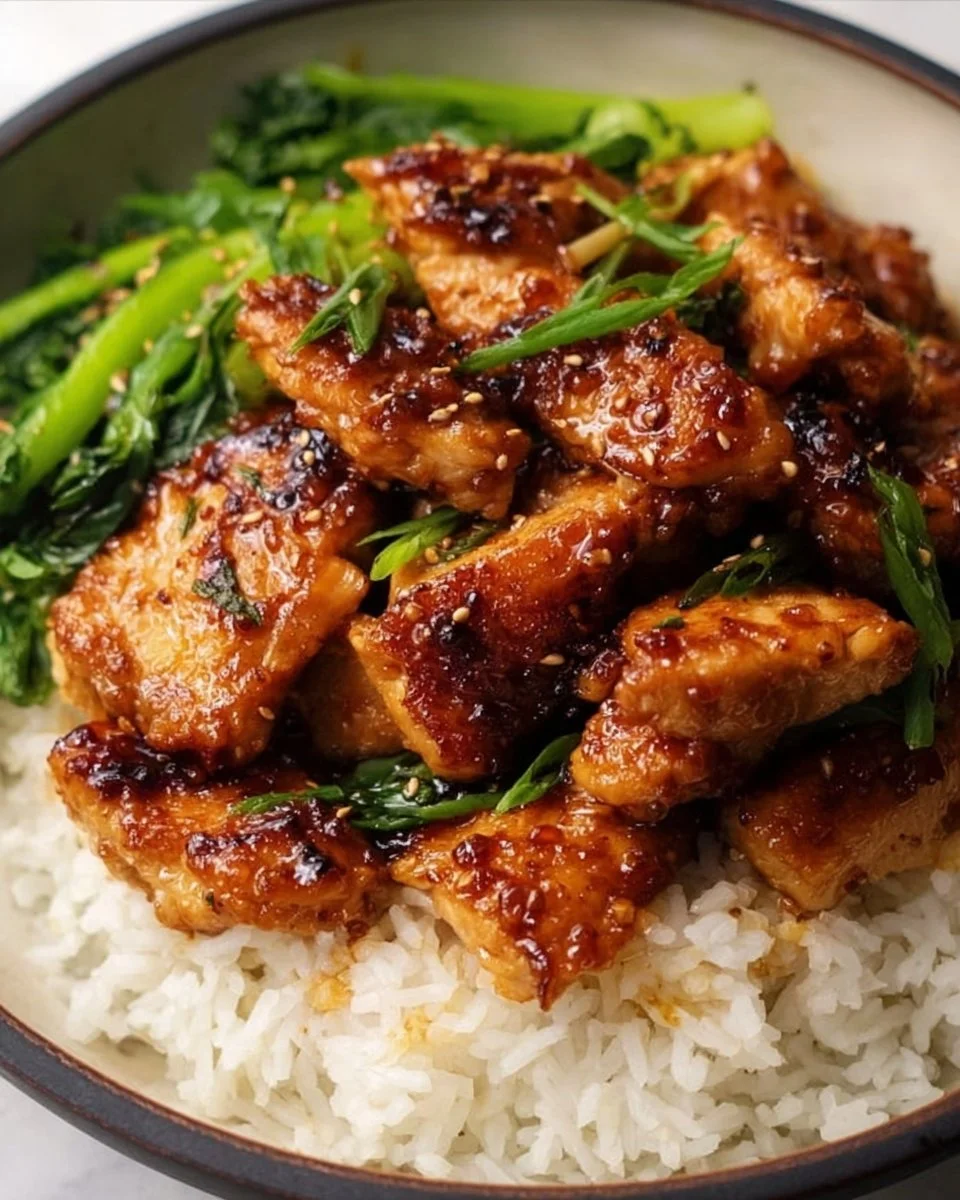 Delicious Honey Garlic Chicken served with vegetables on a plate