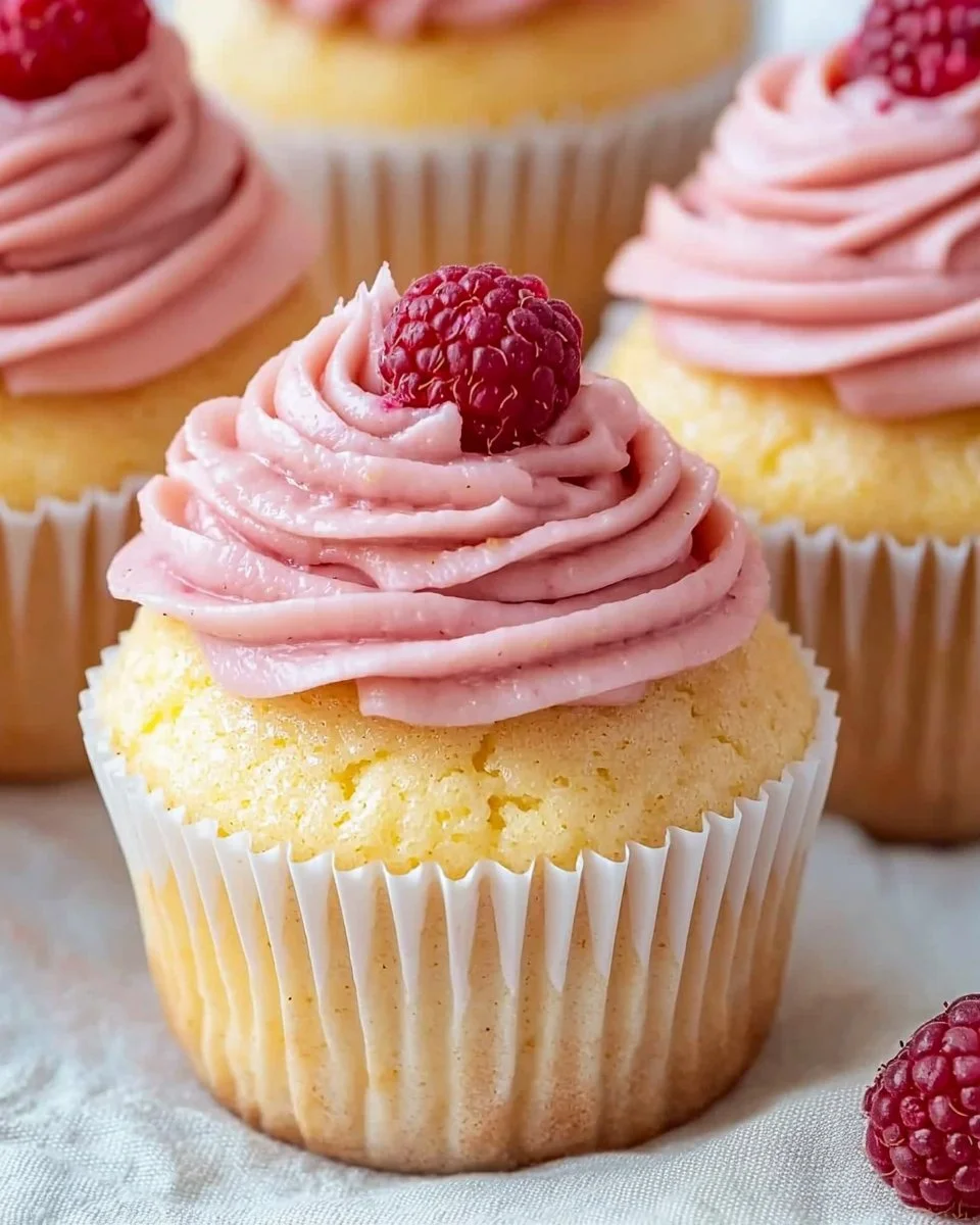 Lemon Cupcakes with Raspberry Buttercream Frosting