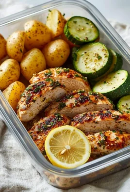 Lemon Garlic Chicken Meal Prep in meal containers with fresh vegetables
