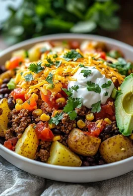 Loaded Potato Taco Bowl featuring crispy potatoes, fresh toppings, and bold flavors