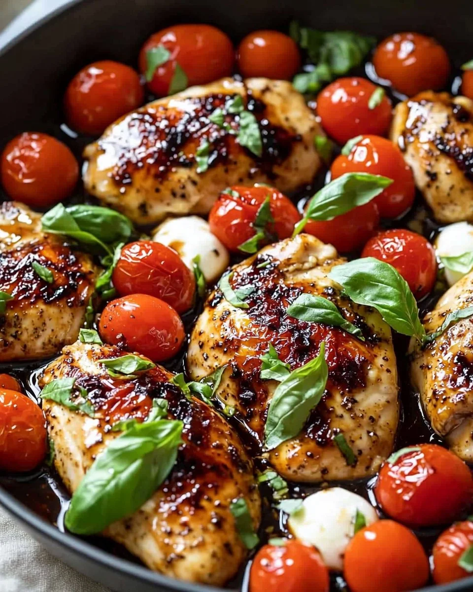 One-Pan Juicy Chicken with Balsamic Sauce served on a plate