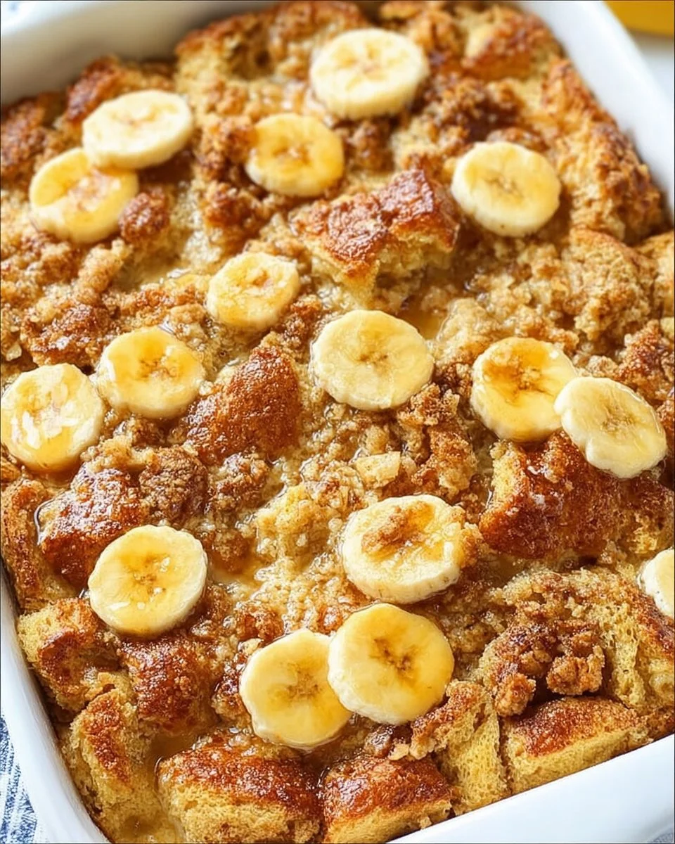Overnight Baked Banana French Toast Casserole is an easy make ahead breakfast & is FULL of banana flavor! It w… | Breakfast brunch recipes, Toast recipes, Breakfast