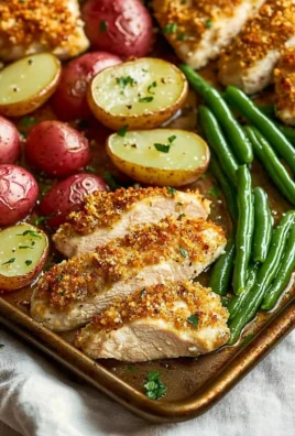 Parmesan Crusted Chicken Sheet Pan Dinner ready to serve.