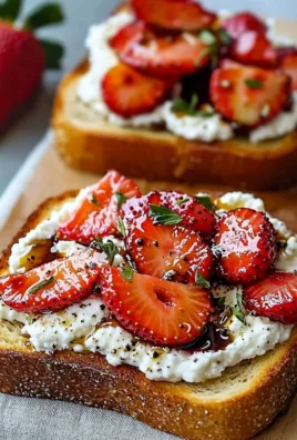 Roasted strawberry whipped ricotta toast topped with fresh strawberries and mint