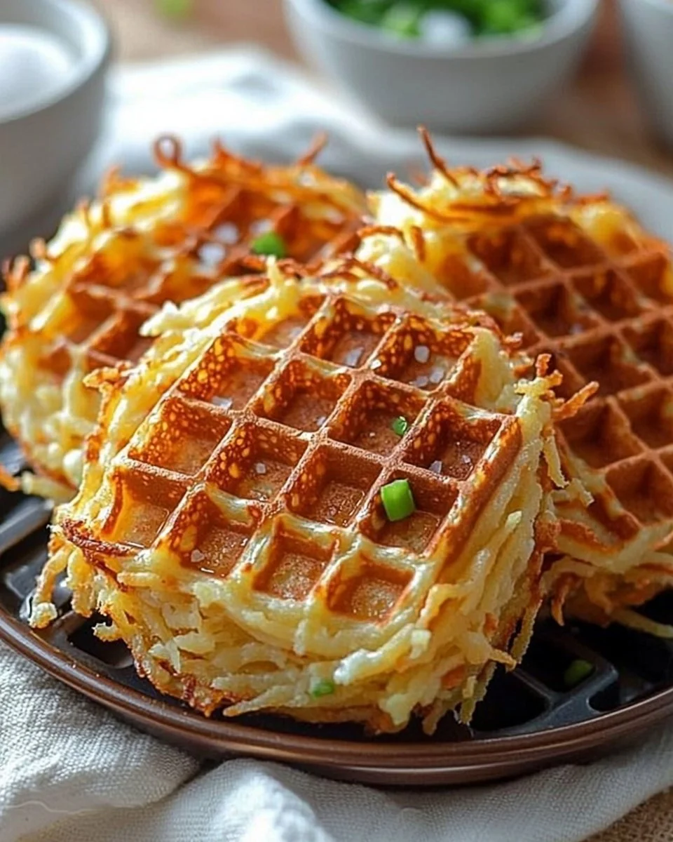 Savory hashbrown chaffles served on a plate