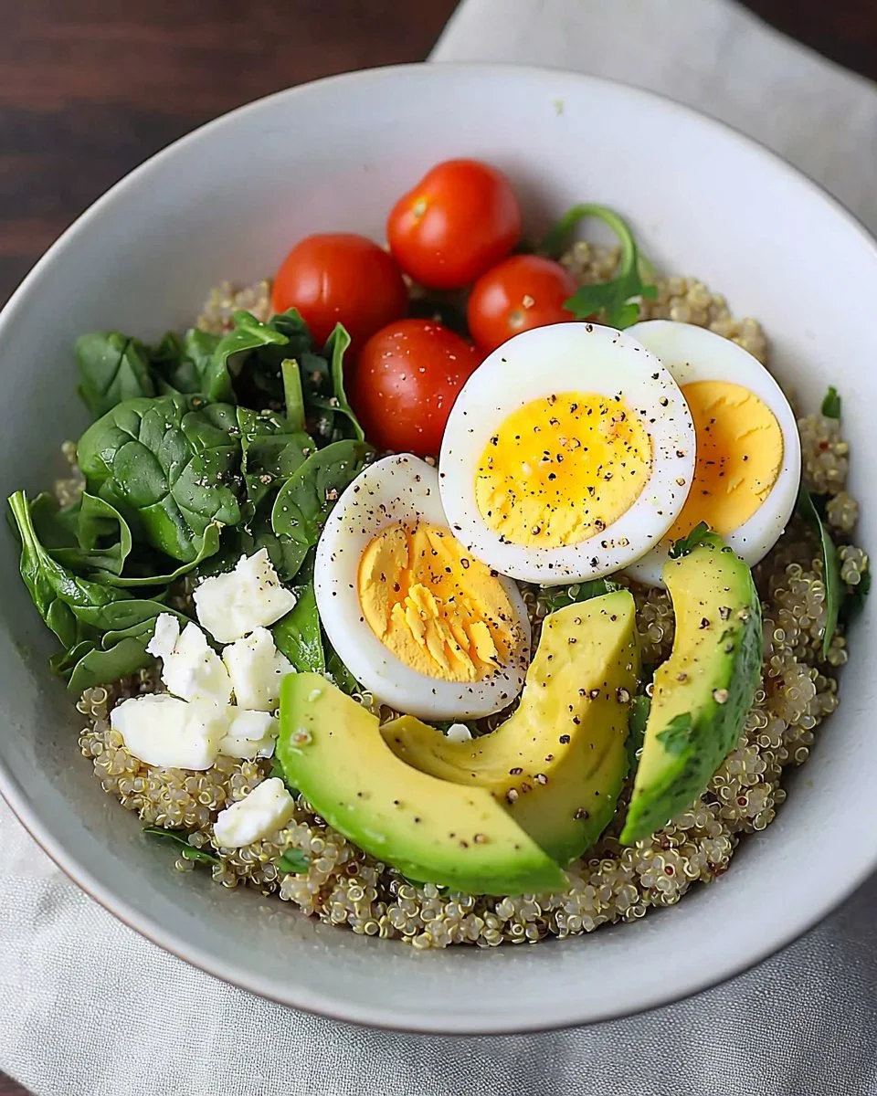 Savory quinoa breakfast bowl with vegetables and spices