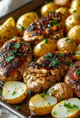 Sheet pan lemon balsamic chicken with potatoes ready to serve