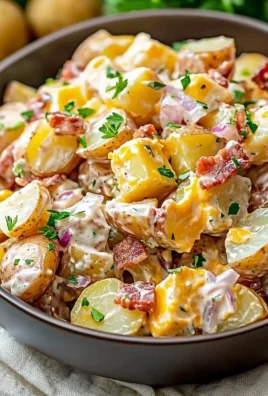 Delicious steakhouse potato salad in a creamy dressing with fresh herbs.