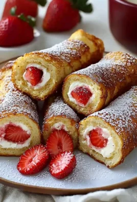 Strawberry and Cream French Toast Roll-Ups on a plate garnished with strawberries