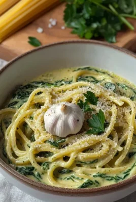 Vegan creamy spinach garlic pasta topped with cashews and fresh parsley