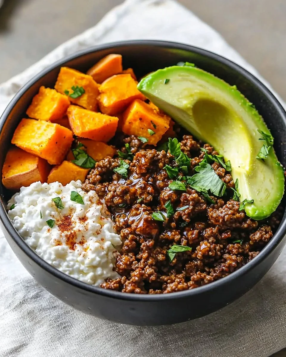 Viral Hot Honey Ground Beef Bowl - High protein and fiber meal prep dish