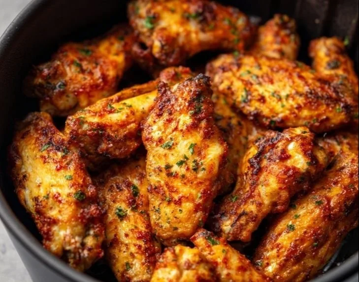 Crispy air fryer chicken wings served with dipping sauce
