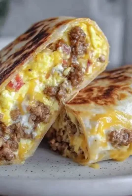 Cozy sausage egg and cheese breakfast burrito on a plate