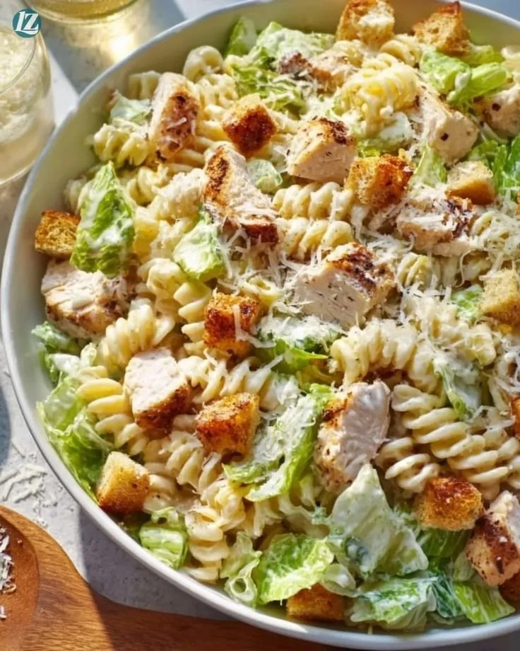 Delicious creamy chicken pasta dish with herbs and creamy sauce.