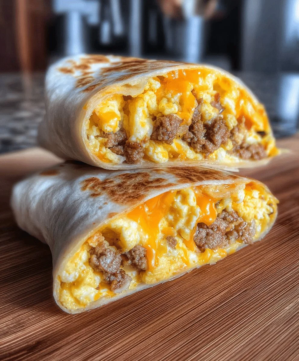 Easy freezer breakfast burritos stacked on a plate ready to be microwaved