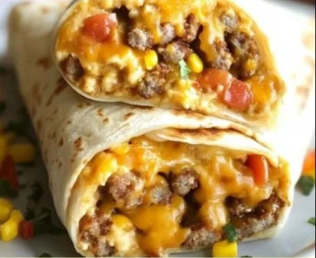 Delicious breakfast burrito twisted with vibrant flavors and fresh ingredients
