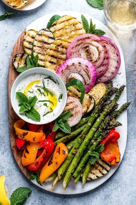 Grilled Vegetable Platter with Yogurt Mint Sauce