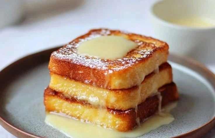 Hong Kong-style French toast drizzled with syrup and served with butter