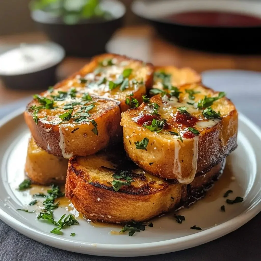 Savory French toast served with herbs and toppings