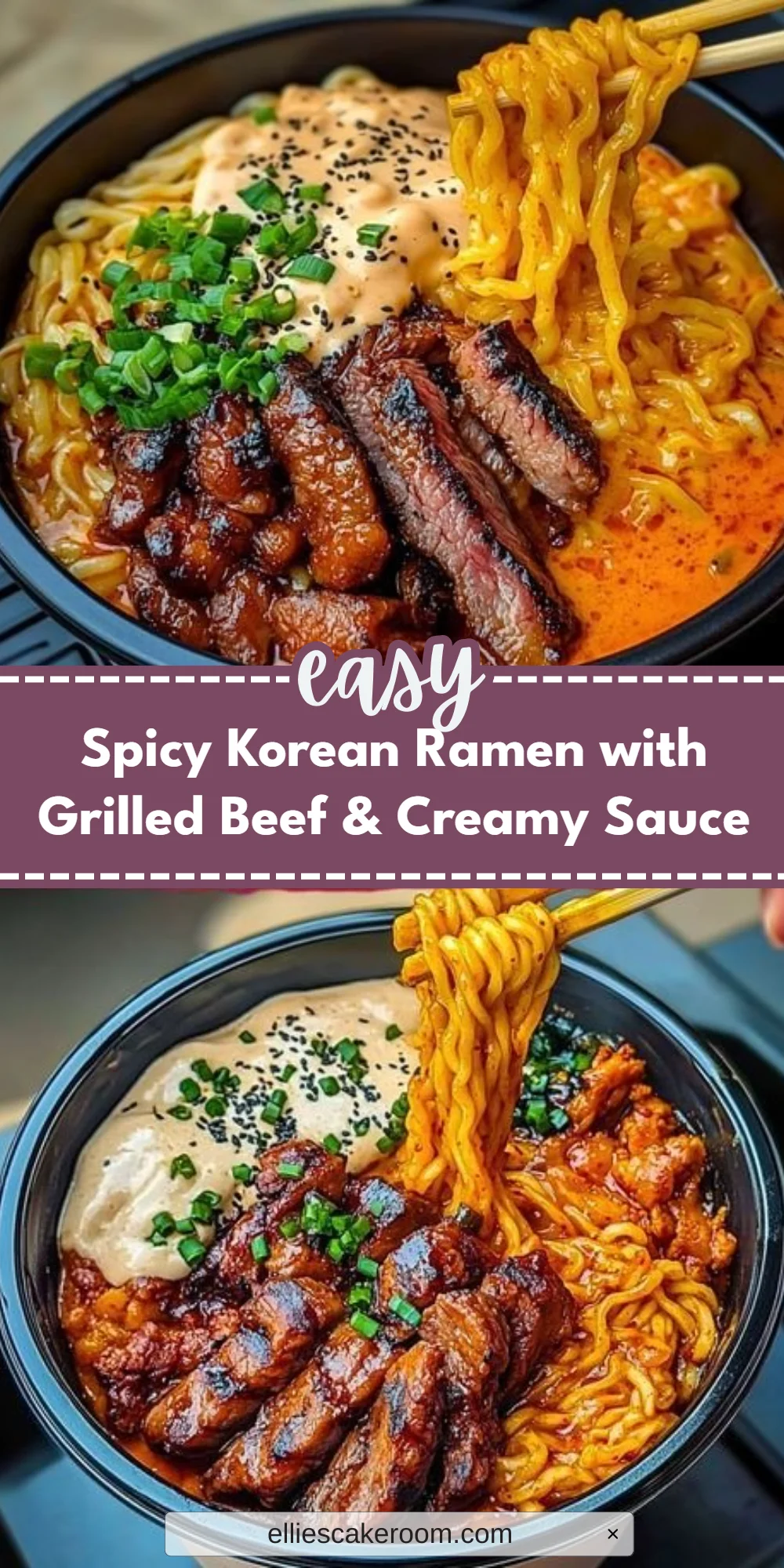 Spicy Korean Ramen with Grilled Beef & Creamy Sauce