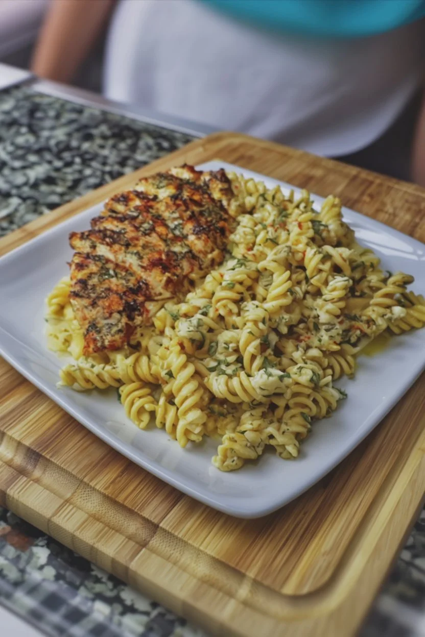 Creamy garlic parmesan chicken pasta dish served in a bowl