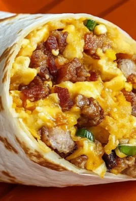 Ultimate breakfast burrito filled with bacon, sausage, and hash browns