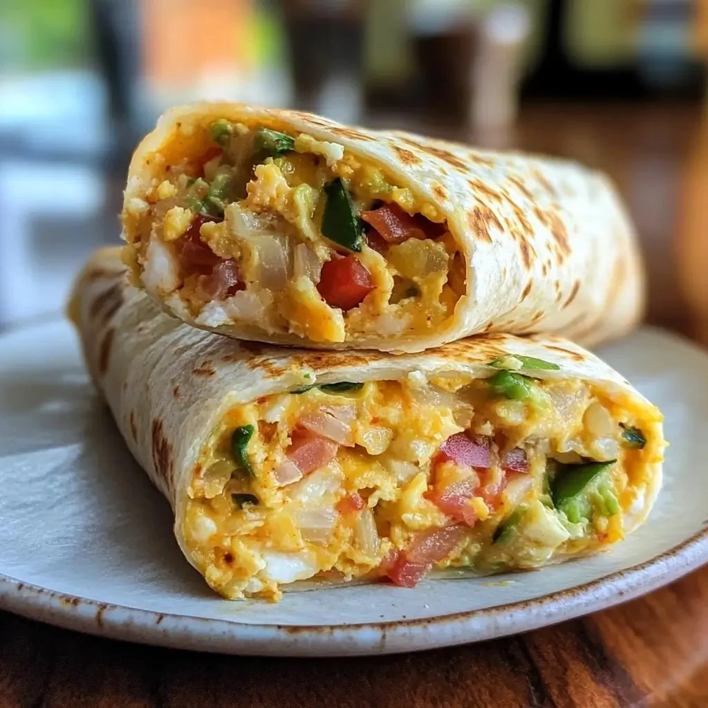 Delicious Veggie Breakfast Burrito filled with fresh vegetables and spices