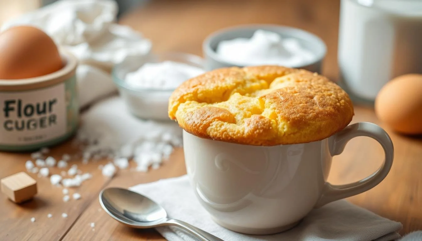 Delicious 3 ingredient mug cake ready to enjoy in a mug