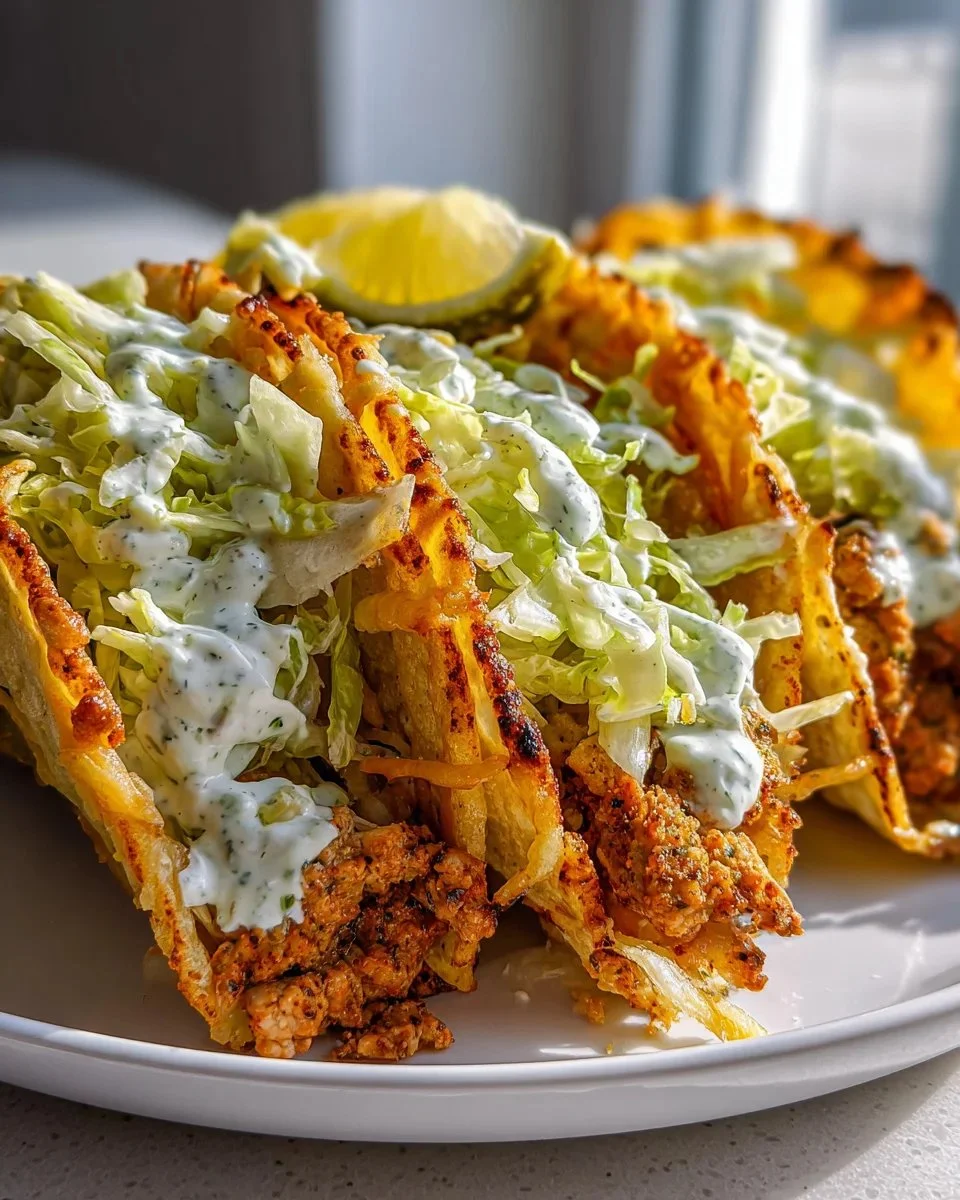 Delicious Dill Pickle Ranch Tacos with smashed chicken filling