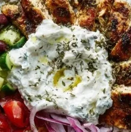 Delicious Chicken Gyro Bowls with fluffy rice and creamy tzatziki sauce