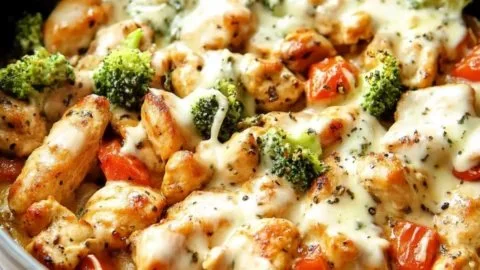 Creamy low-carb Tuscan chicken dish garnished with vegetables