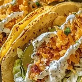 Dill Pickle Ranch Smash Chicken Tacos, deliciously flavorful and unique dish.