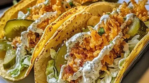 Dill Pickle Ranch Smash Chicken Tacos, deliciously flavorful and unique dish.