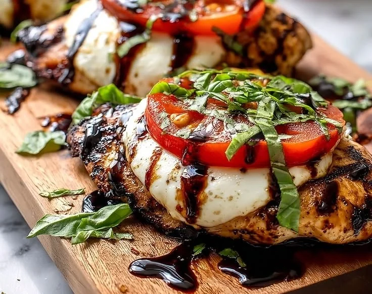 Easy Grilled Chicken Caprese with mozzarella, tomatoes, and fresh basil