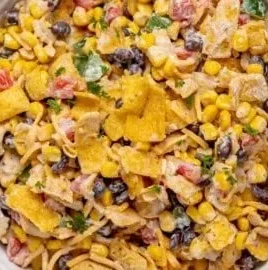 Delicious Frito Corn Salad served in a bowl with fresh ingredients