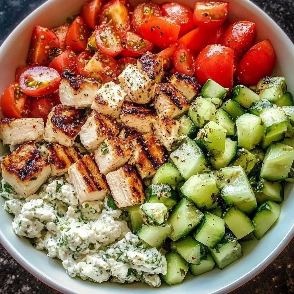 Delicious Greek Chicken Bowls with fresh vegetables and flavorful chicken