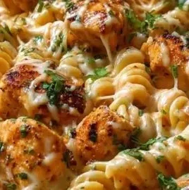 High Protein Cheesy Cajun Garlic Chicken Rotini Skillet Meal
